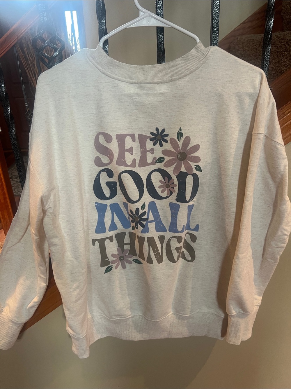 Maurices Cream Graphic Sweatshirt with Multicolor Floral Lettering